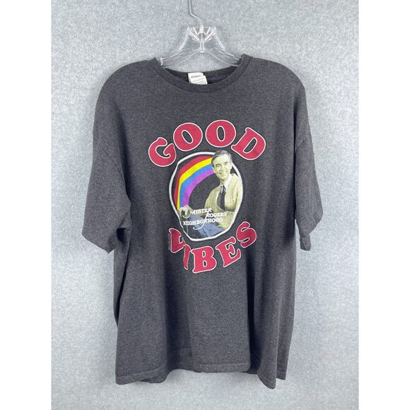 Mister Roger Good Vibes Shirt Size‎ XL Gray Short Sleeve 80s TV Retro Tee - Picture 1 of 8